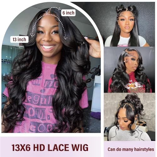 13x6 Lace Front Wigs Human Hair Pre Plucked 180% Density Body Wave Human Hair Lace Front Wigs for Women HD Transparent Lace Frontal Wigs Human Hair Brazilian Bleached Knots with Baby Hair 30inch