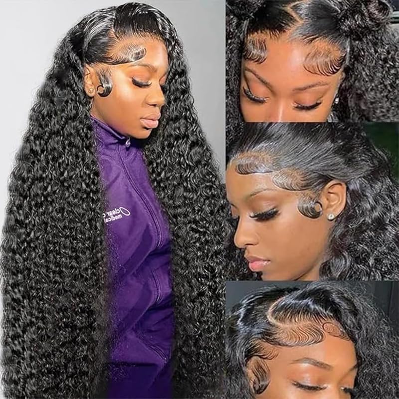 13x6 HD Lace Front Wigs Human Hair Pre Plucked 22inch Deep Wave Lace Front Wigs for Women Pre Plucked with Baby Hair 180% Density Brazilian Virgin Human Hair Wigs Deep Curly Wigs Natural Black