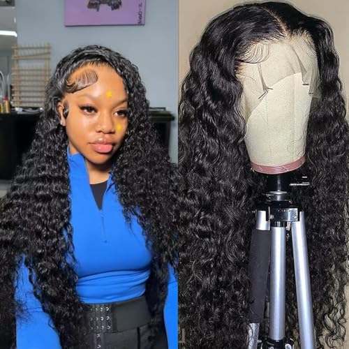 13x6 Deep Wave Lace Front Wigs Human Hair Wet and Wavy Human Hair Lace Frontal Wig With Baby Hair for Women 180% Density Human Hair Pre Plucked with Baby Hair