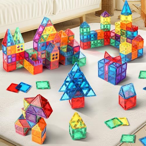 100PCS Magnetic Tiles Kids Toys - Magnetic Building Blocks STEM Magnet Building Set Preschool Learning Magnetic Toys for Kids Ages 3-5 4-8, Sensory Montessori Toys for 3+ Year Old Boys and Girls