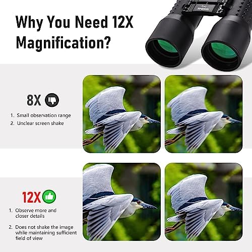 12X42 HD Binoculars for Adults, Professional Large View Binoculars with Clear Low Light Vision, Waterproof Binoculars for Bird Watching, Hunting, Travel, Hiking, Sports, Concerts