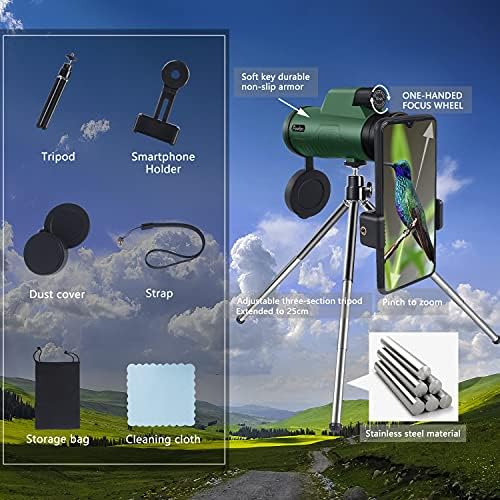 12X50 HD Monocular High Power Monocular Telescope for Adults, Monoculars for Wildlife Bird Watching Hunting Camping Travel Scenery with Smartphone Holder & Tripod