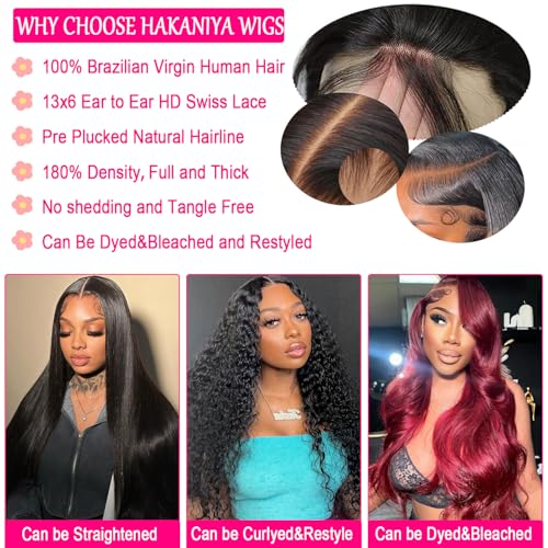 13x6 Body Wave Lace Front Wigs Human Hair Pre Plucked HD Transparent Lace Frontal Wigs Human Hair 180% Density Glueless Wigs Human Hair with Baby Hair for Women 26 Inch