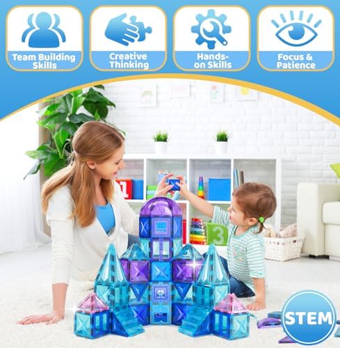 130Pcs Magnetic Tiles, Frozen Toys for Girls 3D Diamond Magnetic Building Blocks, STEM Sensory Educational Toys for Toddlers Kids, Birthday Gifts for Girls 3 4 5 6 7 8+ Year Old