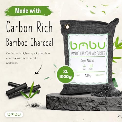 1000g Large Bamboo Charcoal Air Purifier Bag - Car Deodorizer/Freshener - Remove Odor & Control Moisture in RV, Camper, SUV, Truck, Closet, Mobile Home, Storage - Non-Fragrant 1kg