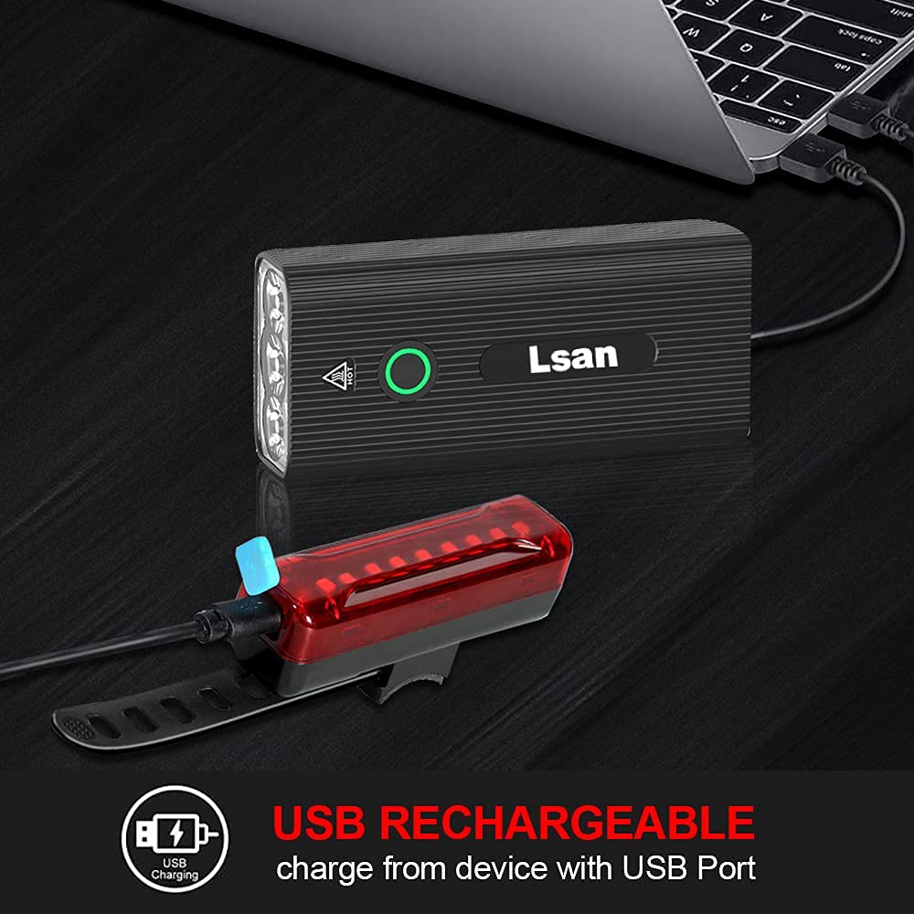 1200 Lumens Bike Lights Front and Back,3 LED USB Rechargeable Bicycle Light,Super Bright Bike Lights for Night Riding,Bike Headlight with Power Bank Function,IPX5 Waterproof,3+5 Light Modes