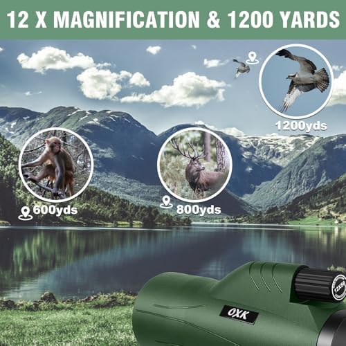 12x56 High Power Monocular Telescope with Smartphone Adapter Tripod Bag, Lightweight Monoculars for Adults with BAK4 Prism & FMC Lens, Suitable for Bird Watching Camping - Army Green