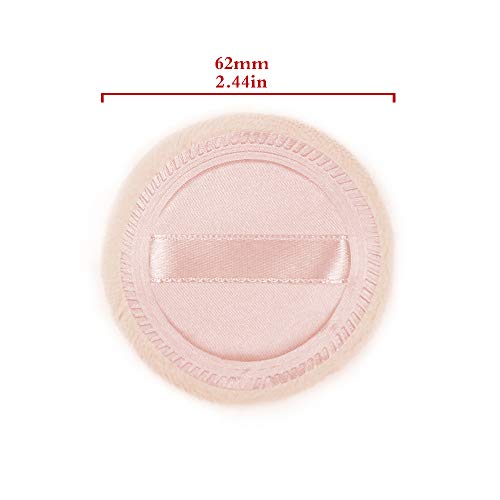 10pcs Powder Puff Cotton Cosmetic Face Makeup Powder Puffs Pads with Ribbon for Loose and Foundation 2.36 inch. (Beige)