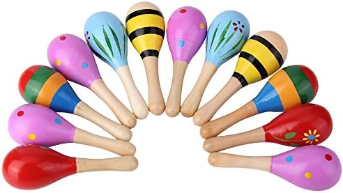 12 PCS Mini Fiesta Wooden Maracas Toys, Wooden Maracas Festival Painting, Wooden Carnival Maracas (Random Colors)
