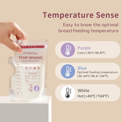 120 Pcs Breastmilk Storage Bags 8 Oz, Temp-Sensing BPA Free Milk Storage Bags with Pour Spout for Breastfeeding, Self-Standing or Flat Pre-sterilised Bag, Space Saving for Fridge or Freezer