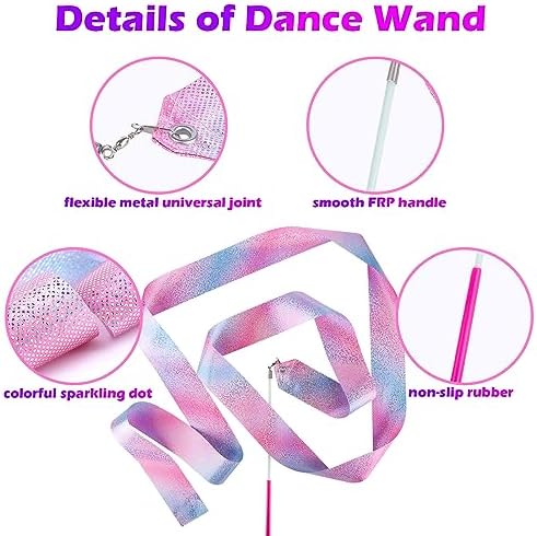 14PCS Sparkling Dance Ribbon for Kids Girls Princess Mermaid Ballet Ballerina Gymnastics Birthday Party Favors Decorations, Kids Twirling Streamer Ribbon Dancer Wands for Outdoor Toys