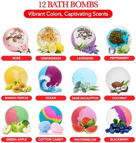 12 Bath Bombs for Women Gift Set – 3 Oz Handmade Large Bath Bombs Perfect for Bubble Spa Relaxing Her/Him, Wife – Organic Bath Bombs Fizzies with Moisturizing Shea Butter, Valentines Day Gift